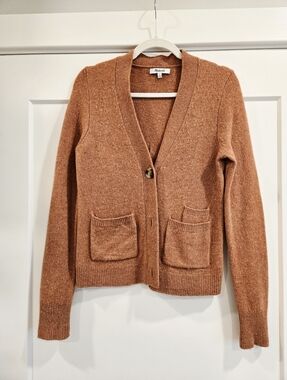 Madewell Light Terracotta Tweed V-Neck Button Cardigan with Pockets